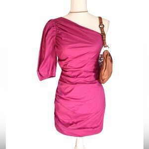 Hot Pink One Shoulder Ruched Mini Dress Size US 4 | Showpo Lexia